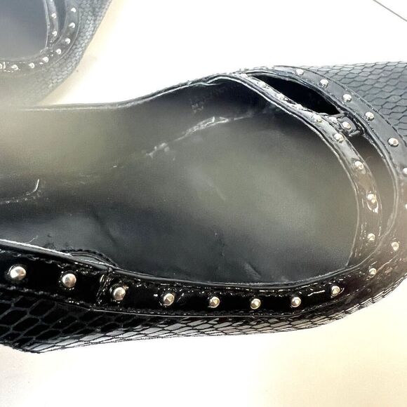 White House Black Market Womens 8M Black Leather Heel Slip On Sling Back Studded - Picture 11 of 13